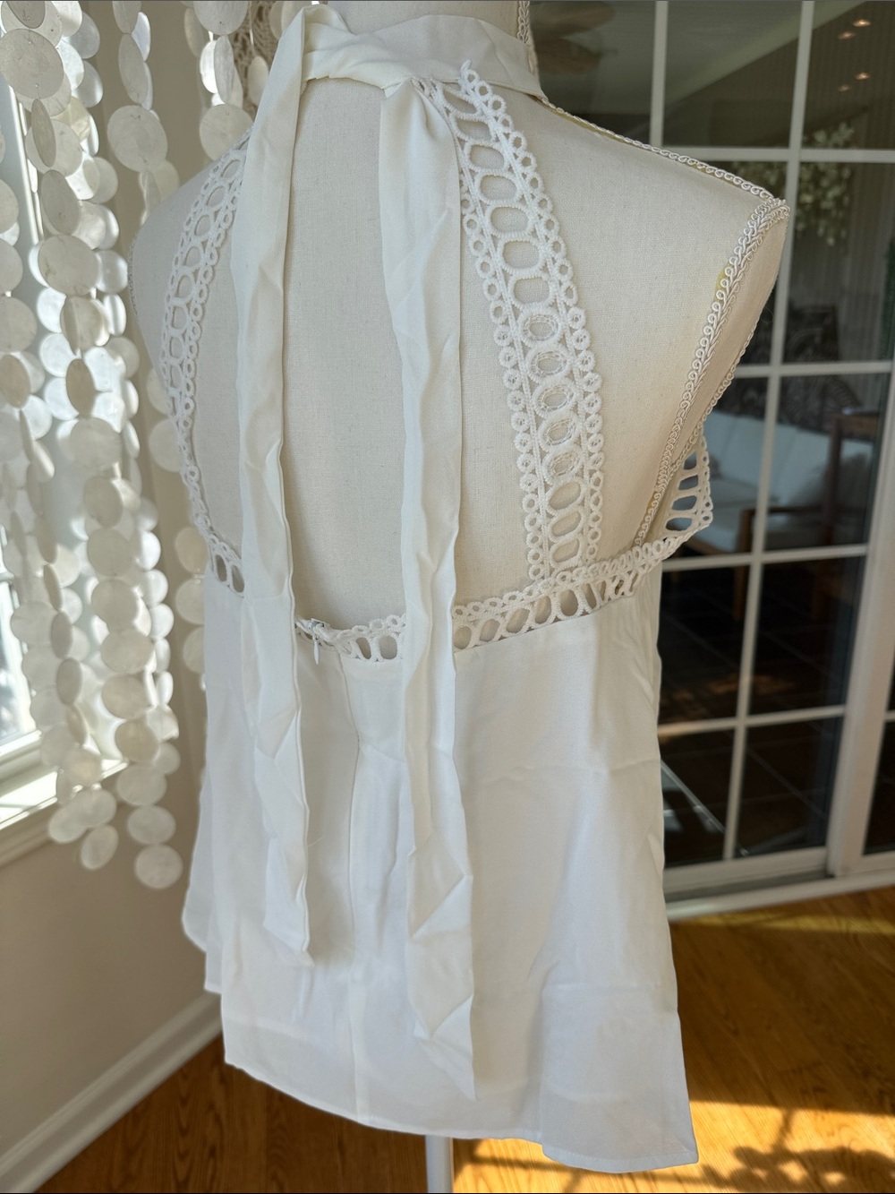 Women’s White Lace-Back Halter Cami – Classic Elegant Sleepwear